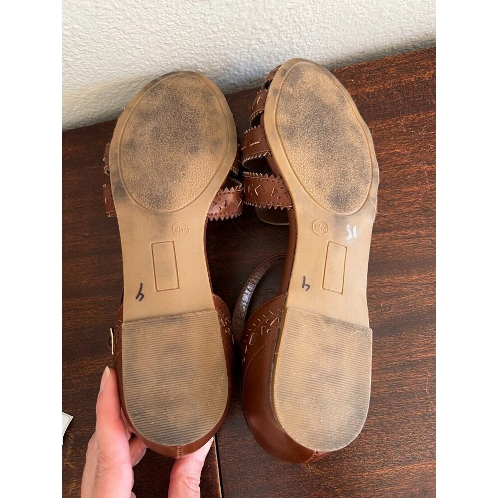 Nicole Flat Sandals Womens Size 8.5M Brown Cutout Leather Jellyfish Ankle Straps - Picture 8 of 9